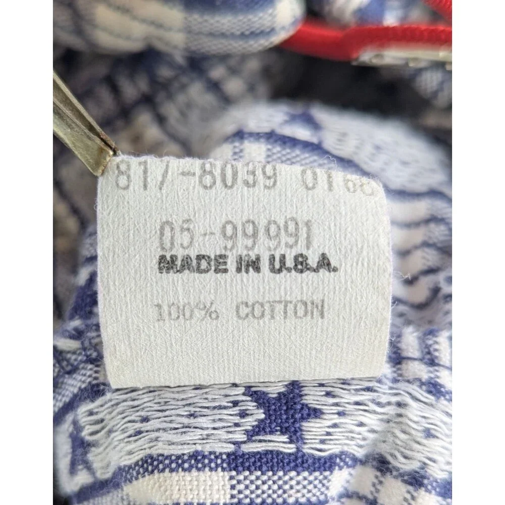 Vtg 3-6 MO Oshkosh B’Gosh Blue Plaid Star Overalls Vestbak USA Patriotic Cotton
